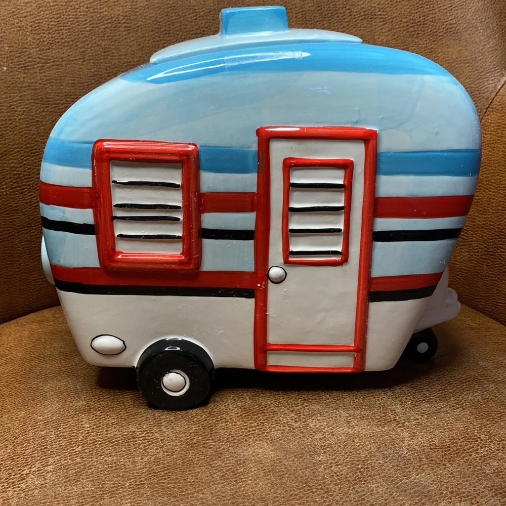 Cookie Jar Ceramic Hand Painted Camper Rv Cookie Jar